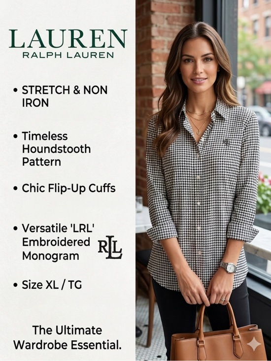 Lauren Ralph Lauren Tops - LAUREN RALPH LAUREN Women's XL Houndstooth Stretch Non Iron Button Up Shirt LRL